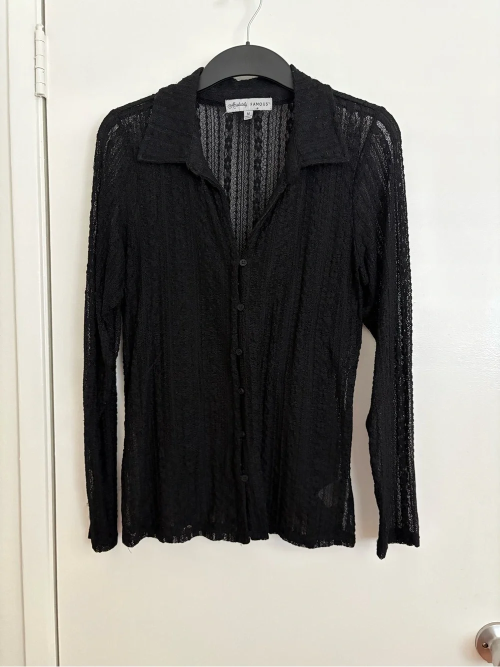 Absolutely Famous Black Sheer Knit Button Shirt